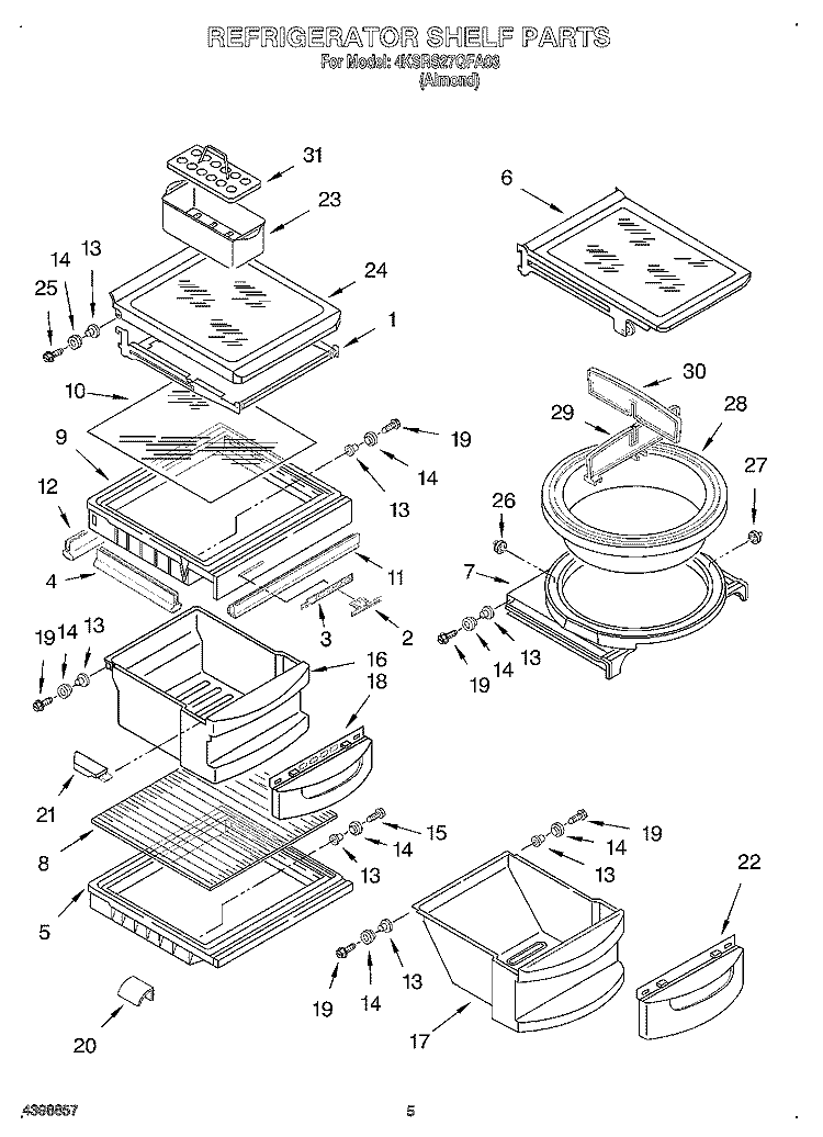 REFRIGERATOR SHELF Diagram and Parts List for 4KSRS27QFA03  Whirlpool Refrigerator