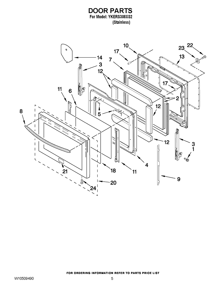DOOR PARTS Diagram and Parts List for YKERS308XS2  KitchenAid Range