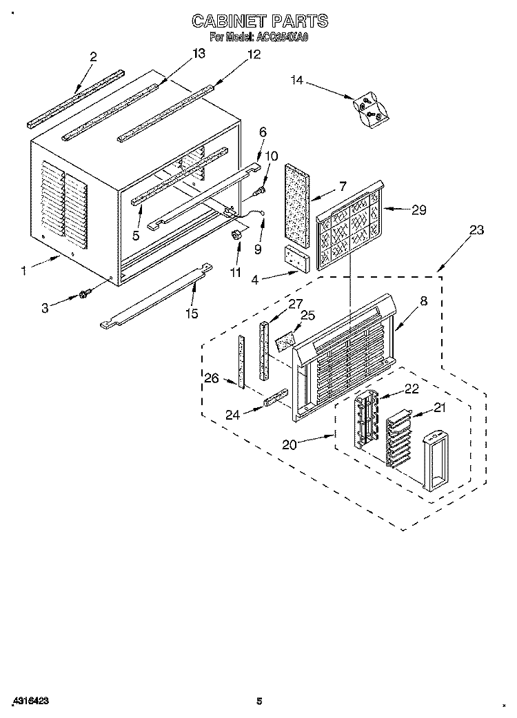 CABINET Diagram and Parts List for ACQ254XA0  Whirlpool Air Conditioner