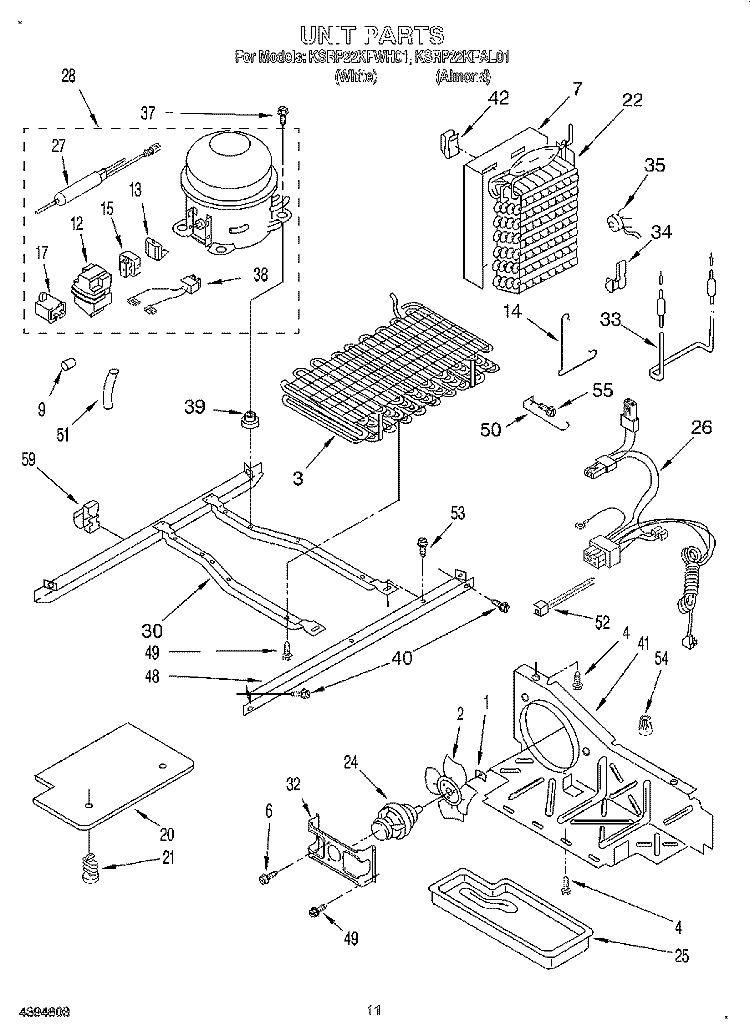 UNIT Diagram and Parts List for KSRP22KFAL01  KitchenAid Refrigerator