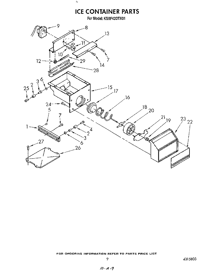 ICE CONTAINER Diagram and Parts List for KSRF42DTX01  KitchenAid Refrigerator