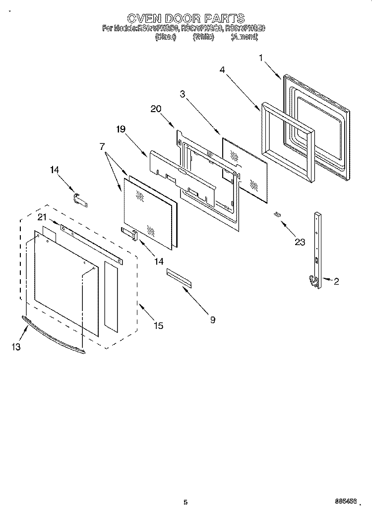 OVEN DOOR Diagram and Parts List for RS675PXGB0  Whirlpool Range