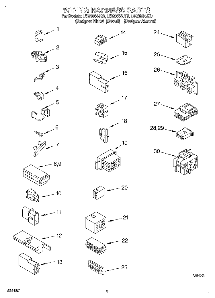 WIRING HARNESS Diagram and Parts List for LSQ9564JQ0  Whirlpool Washer