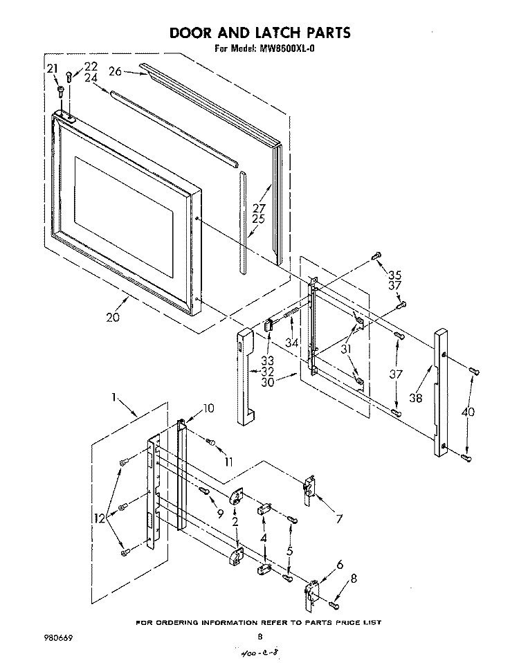 DOOR AND LATCH Diagram and Parts List for MW8600XL0  Whirlpool Microwave