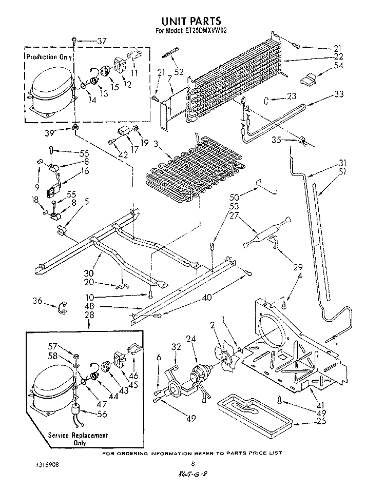 UNIT Diagram and Parts List for ET25DMXVM02  Whirlpool Refrigerator