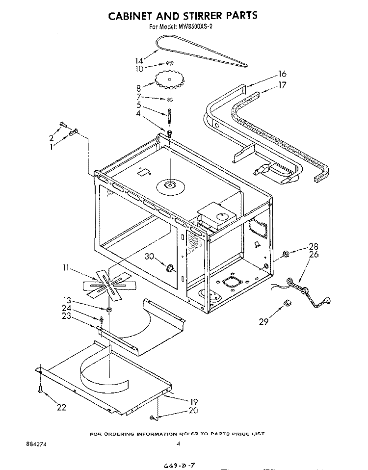 CABINET AND STIRRER Diagram and Parts List for MW8500XS2  Whirlpool Microwave
