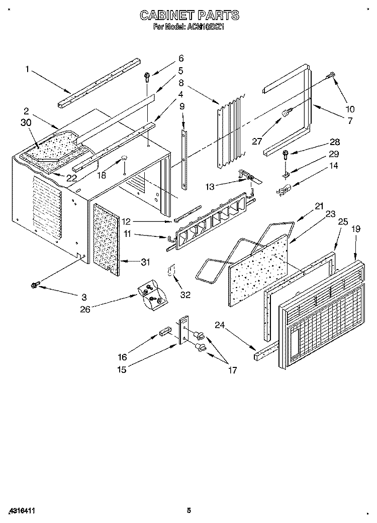 CABINET Diagram and Parts List for ACM102XZ1  Whirlpool Air Conditioner
