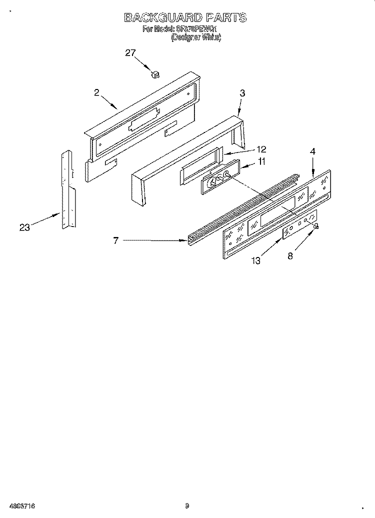 BACKGUARD Diagram and Parts List for SF370PEWQ1  Whirlpool Range