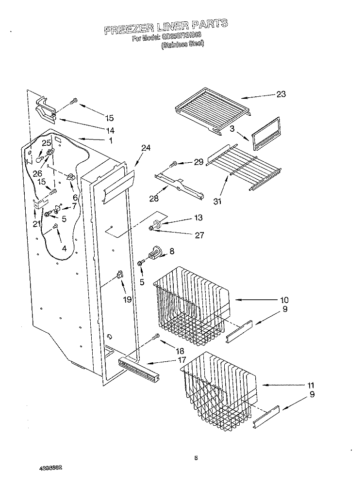 FREEZER LINER Diagram and Parts List for GD25SFXHS03  Whirlpool Refrigerator