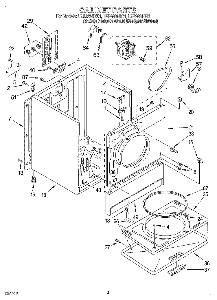 SECTION Diagram and Parts List for LER6634DW1  Whirlpool Dryer
