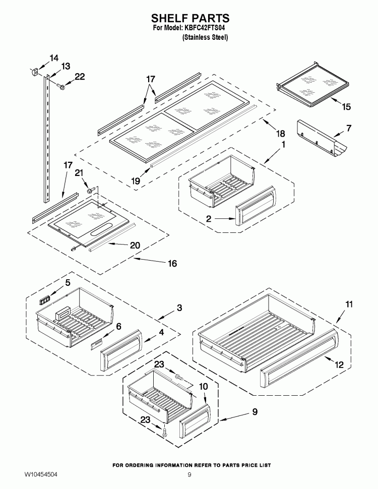 SHELF PARTS Diagram and Parts List for KBFC42FTS04  KitchenAid Refrigerator