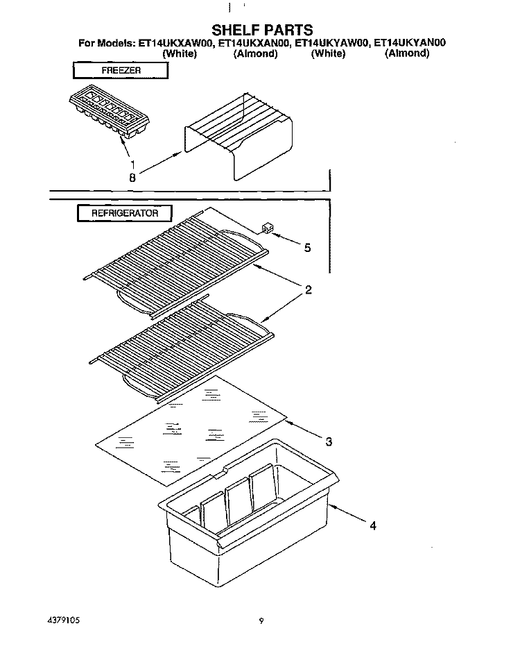 SHELF Diagram and Parts List for ET14UKXAN00  Whirlpool Refrigerator