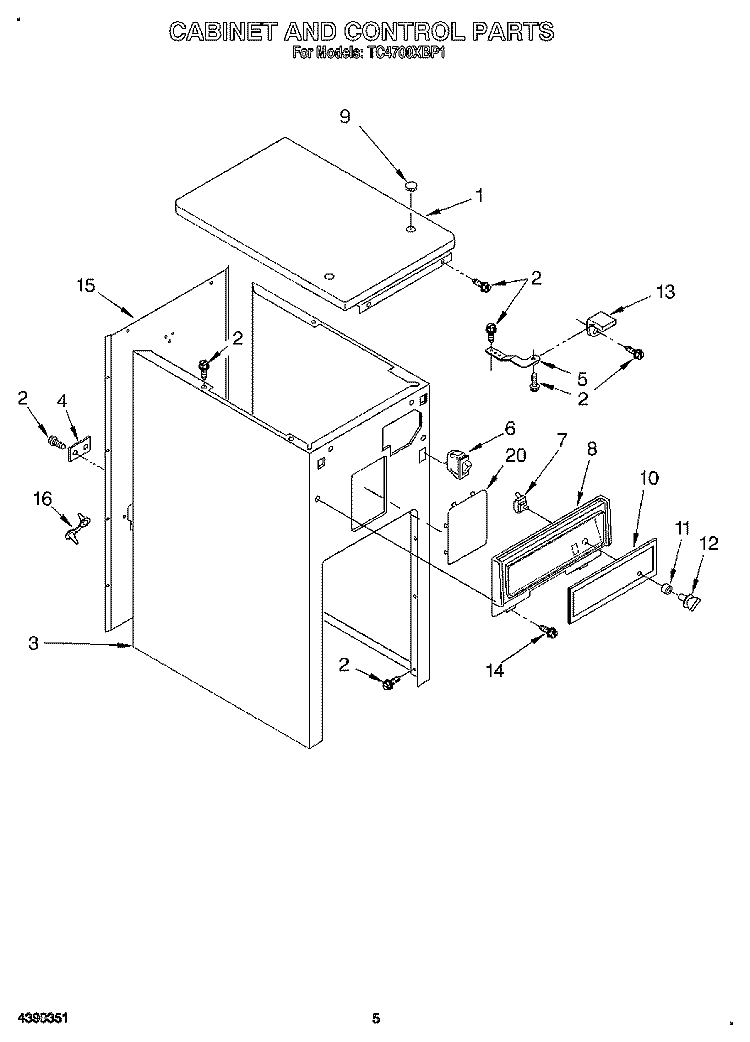 CABINET AND CONTROL Diagram and Parts List for TC4700XBP1  Whirlpool Trash Compactor
