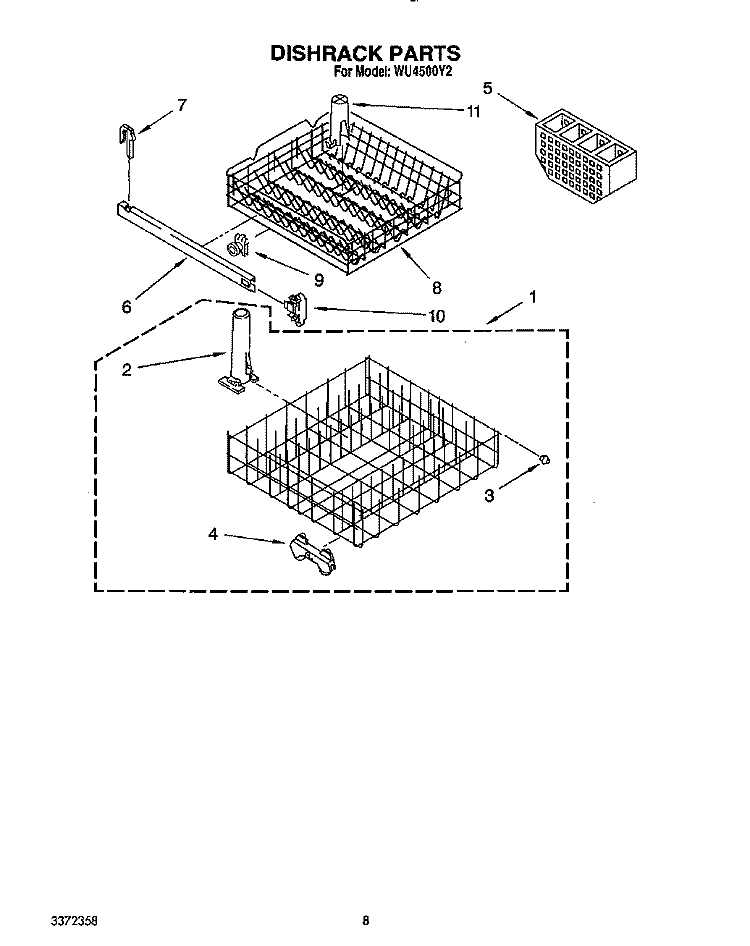 DISHRACK Diagram and Parts List for WU4500Y2  Roper Dishwasher