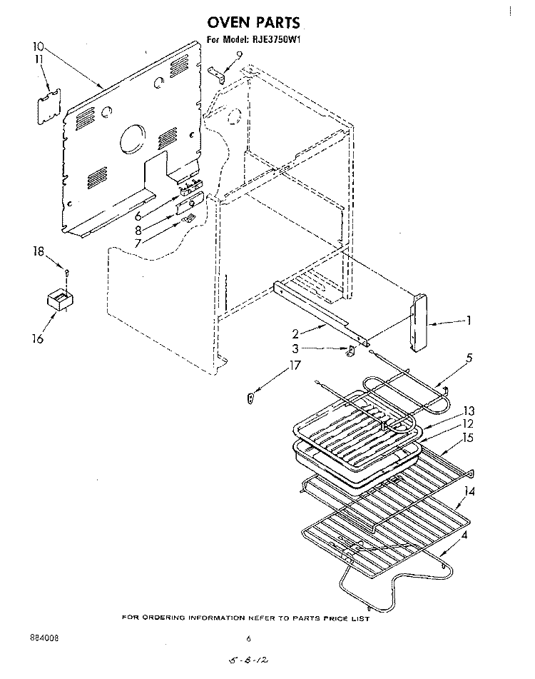 LITERATURE AND OPTIONAL Diagram and Parts List for RJE3750W1  Whirlpool Range