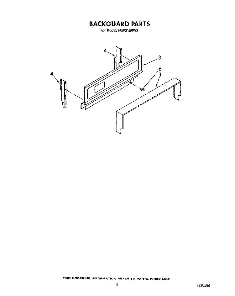 BACKGUARD Diagram and Parts List for FGP215VW2  Roper Range