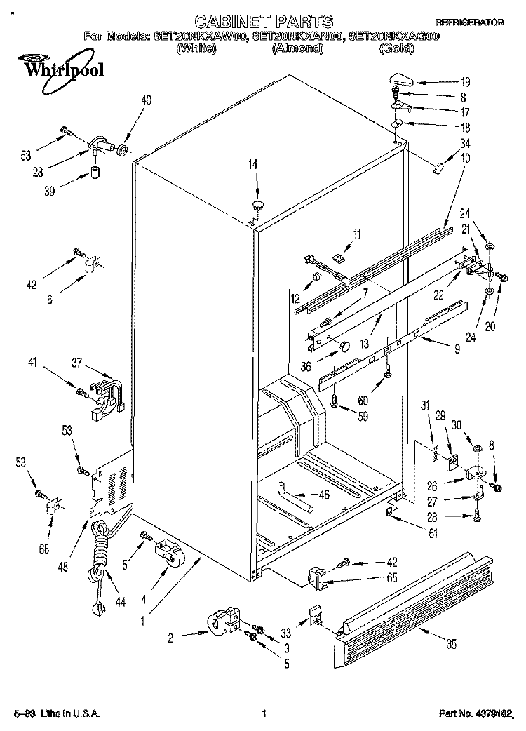 CABINET Diagram and Parts List for 8ET20NKXAN00  Whirlpool Refrigerator