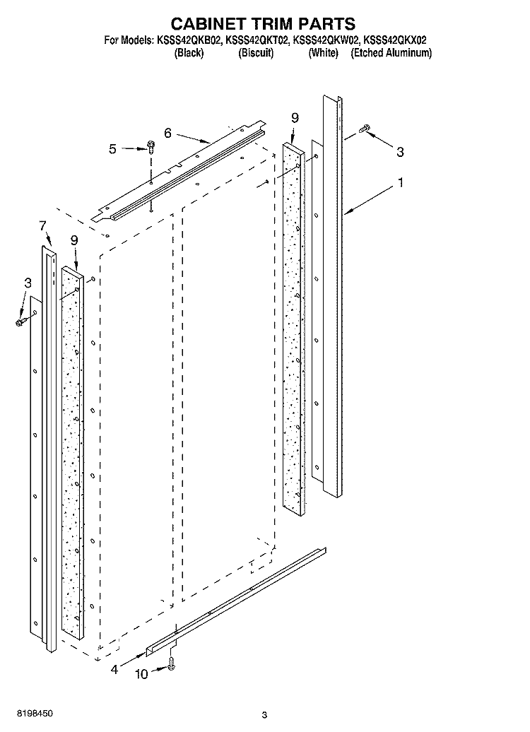 CABINET TRIM PARTS Diagram and Parts List for KSSS42QKT02  KitchenAid Refrigerator