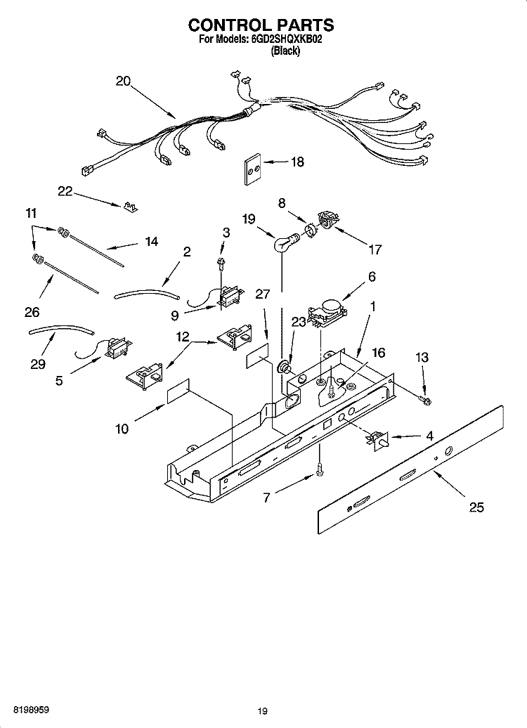 CONTROL PARTS, PARTS NOT ILLUSTRATED Diagram and Parts List for 6GD2SHQXKB02  Whirlpool Refrigerator