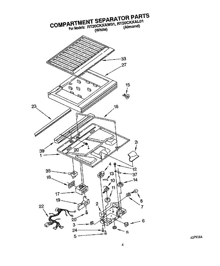COMPARTMENT SEPARATOR Diagram and Parts List for RT20CKXAW01  Roper Refrigerator