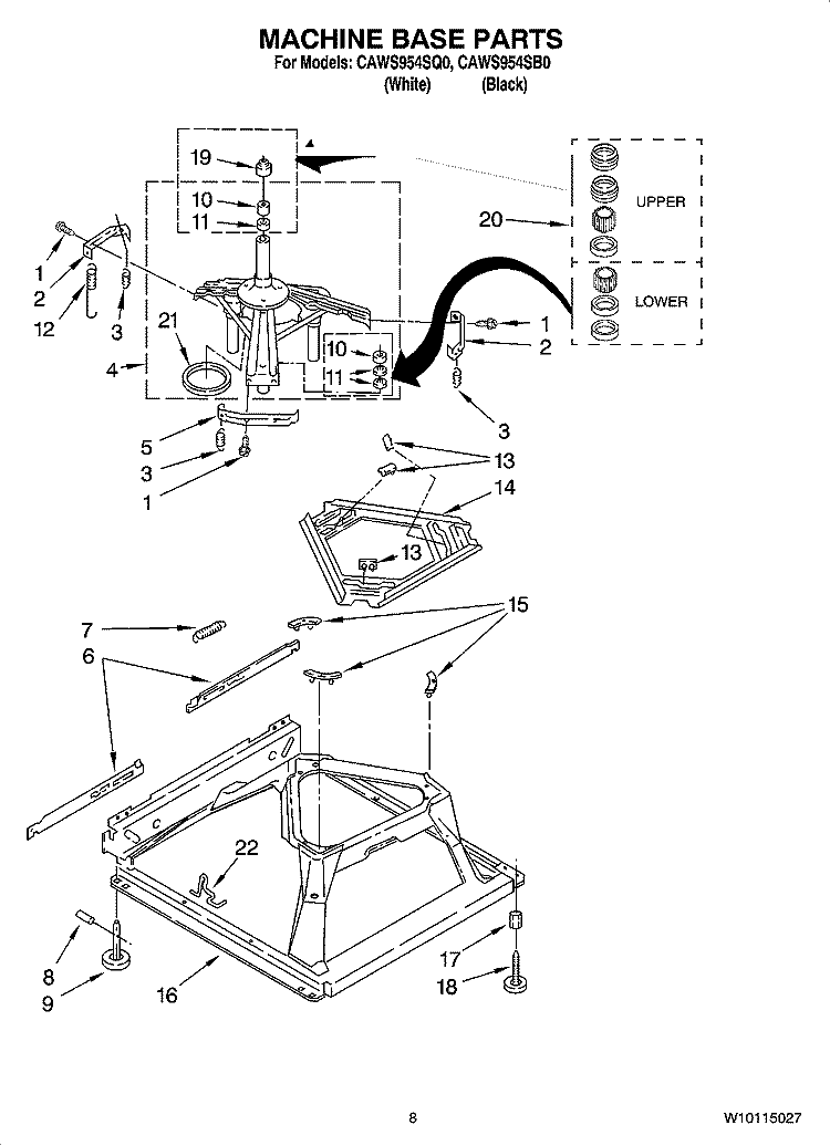 MACHINE BASE PARTS Diagram and Parts List for CAWS954SB0  Crosley Washer