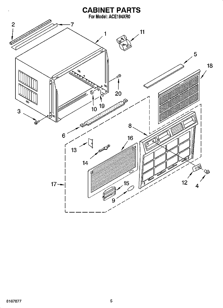CABINET PARTS Diagram and Parts List for ACE184XR0  Whirlpool Air Conditioner