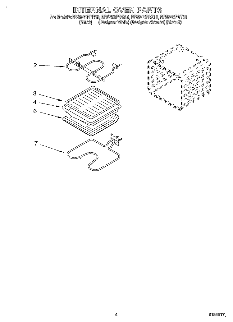 INTERNAL OVEN Diagram and Parts List for RBS305PDZ10  Whirlpool Wall Oven