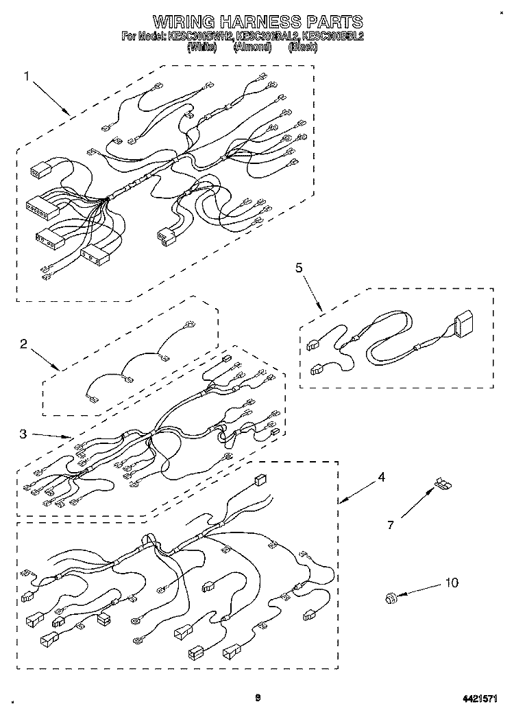 WIRING HARNESS Diagram and Parts List for KESC300BAL2  KitchenAid Range
