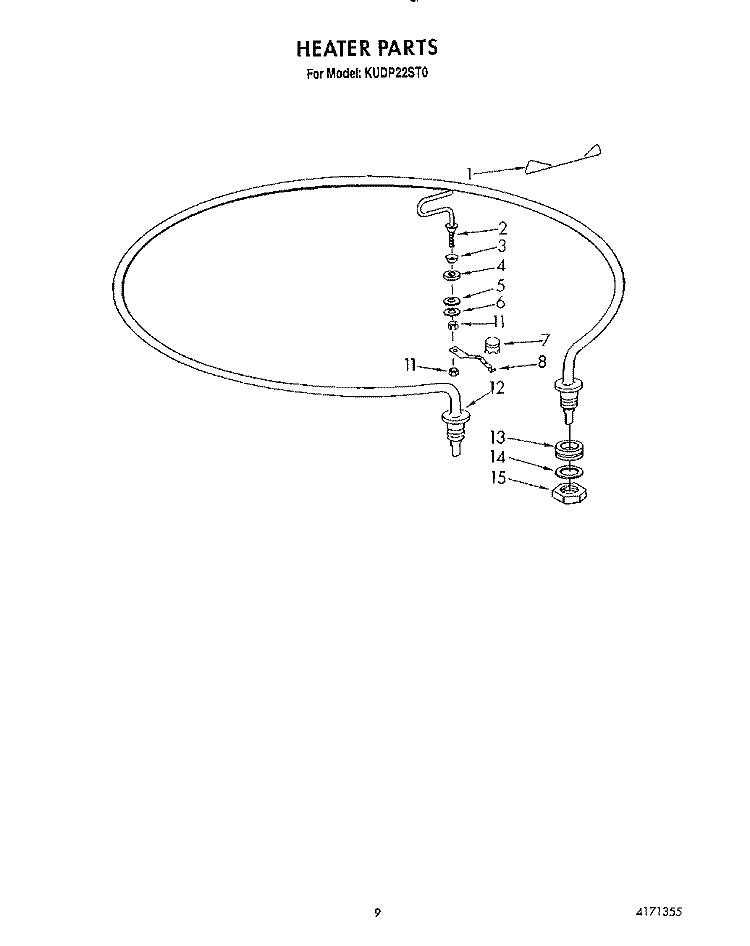 HEATER Diagram and Parts List for KUDP22ST0  KitchenAid Dishwasher