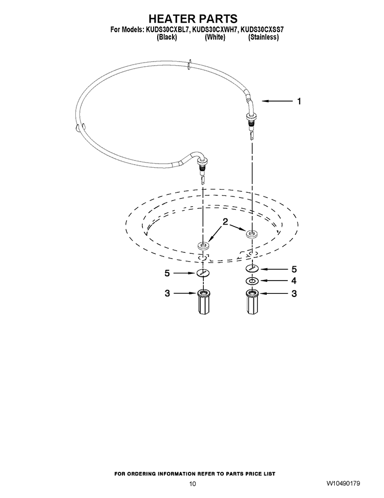 HEATER PARTS Diagram and Parts List for KUDS30CXSS7  KitchenAid Dishwasher