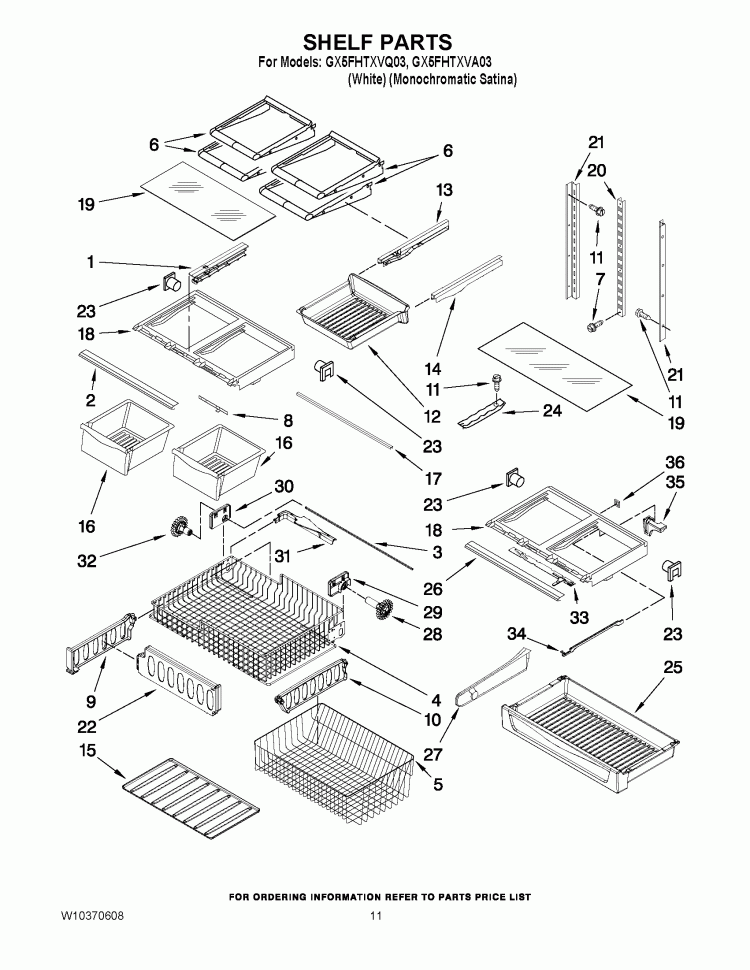 SHELF PARTS Diagram and Parts List for GX5FHTXVQ03  Whirlpool Refrigerator