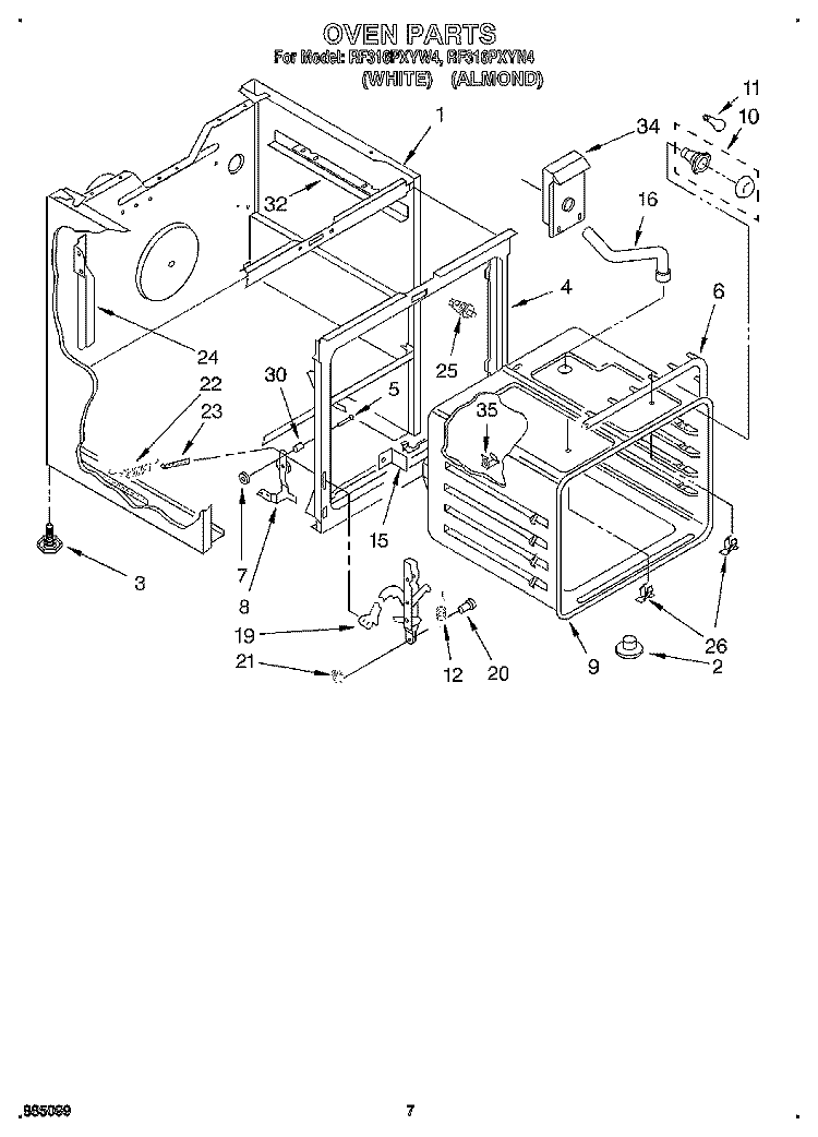 OVEN Diagram and Parts List for RF316PXYN4  Whirlpool Range