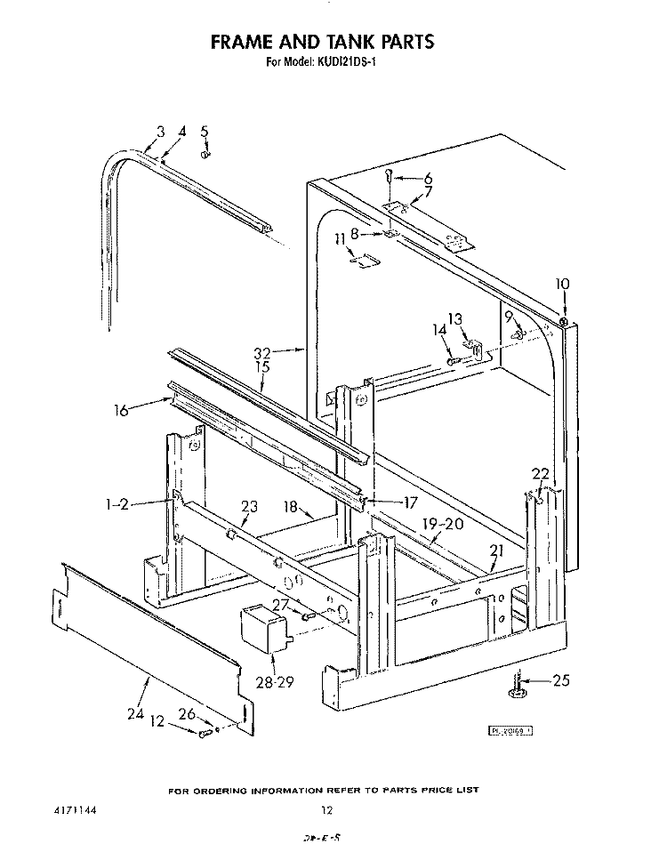FRAME AND TANK Diagram and Parts List for KUDI21DS1  KitchenAid Dishwasher