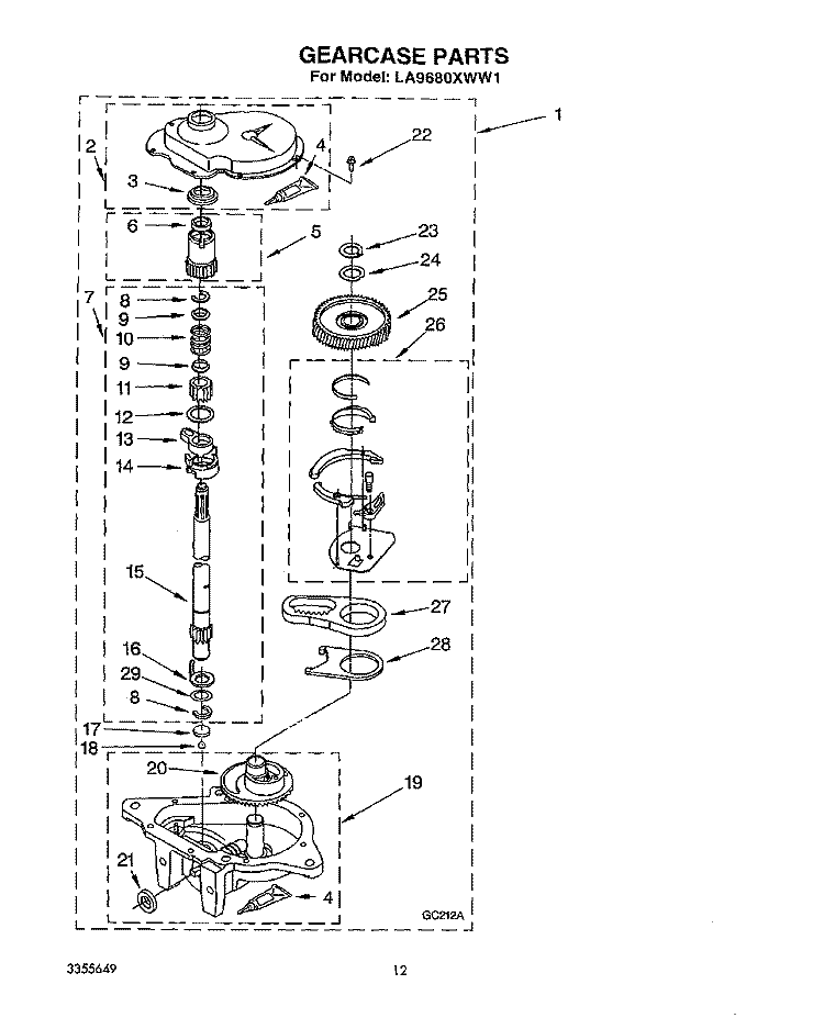 GEARCASE Diagram and Parts List for LA9680XWF1  Whirlpool Washer
