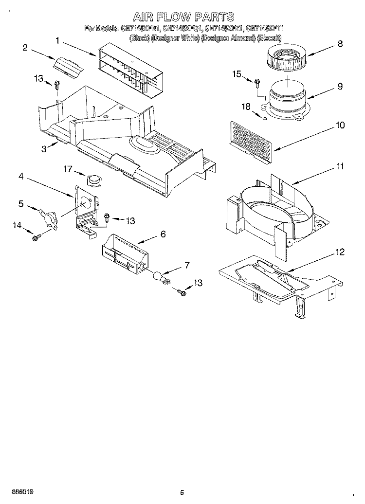 AIR FLOW Diagram and Parts List for GH7145XFZ1  Whirlpool Microwave