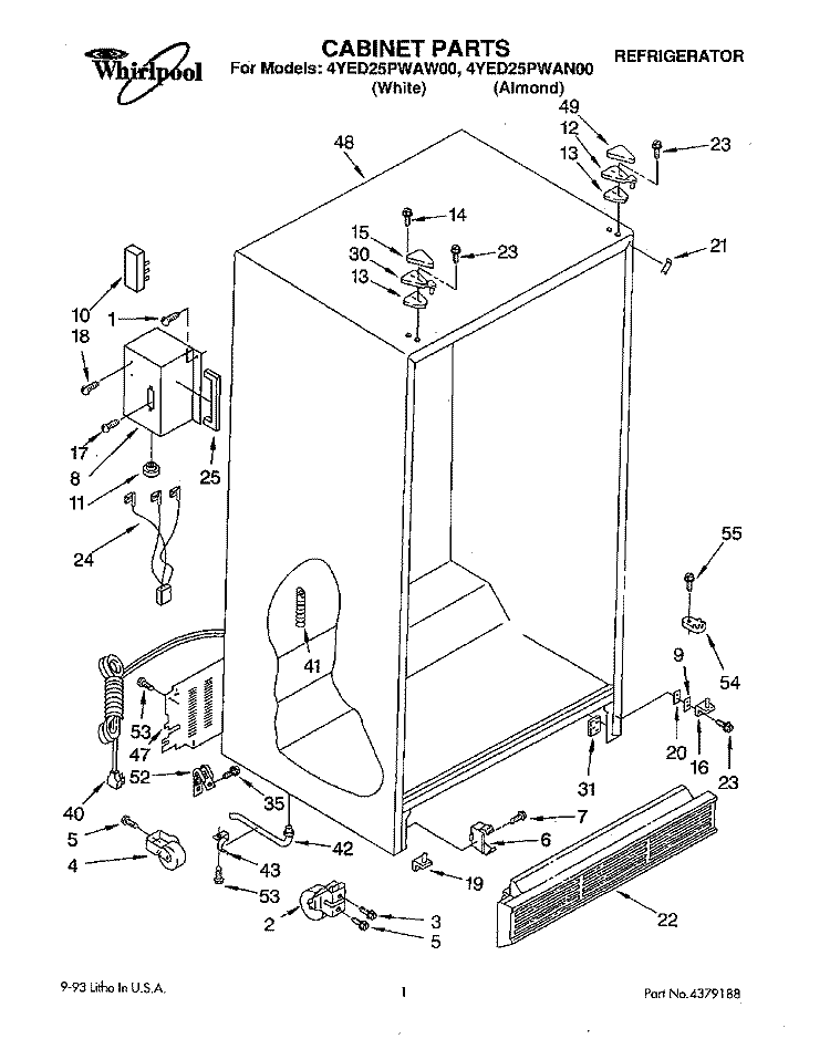 CABINET Diagram and Parts List for 4YED25PWAW00  Whirlpool Refrigerator
