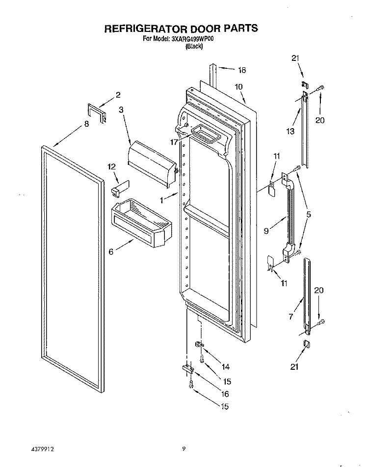 REFRIGERATOR DOOR Diagram and Parts List for 3XARG499WP00  Whirlpool Refrigerator