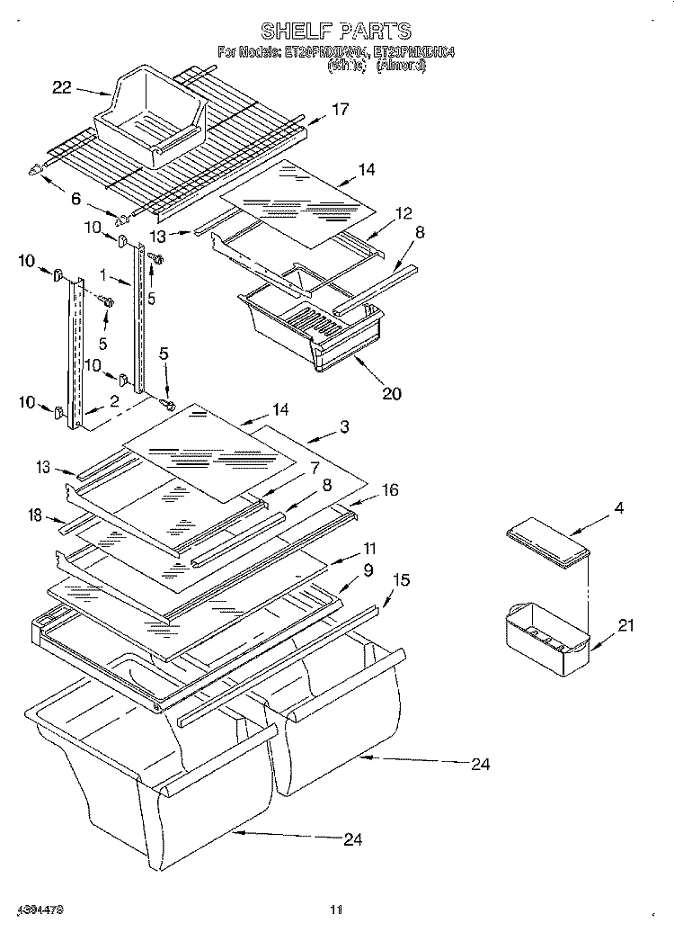 SHELF, LIT/OPTIONAL Diagram and Parts List for ET20PMXDN04  Whirlpool Refrigerator