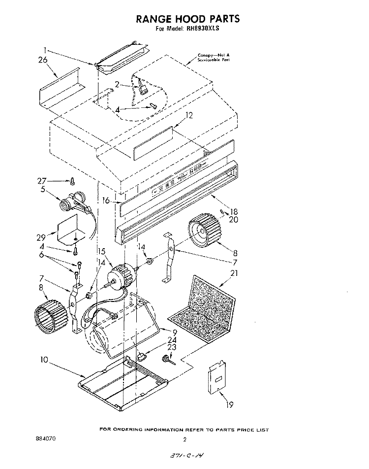SECTION Diagram and Parts List for RH8930XLS  Whirlpool Range Hood