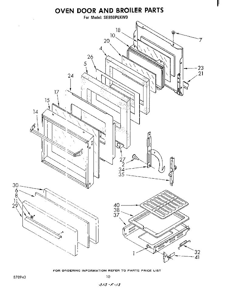 OVEN DOOR AND BROILER Diagram and Parts List for SE950PEKW0  Whirlpool Range