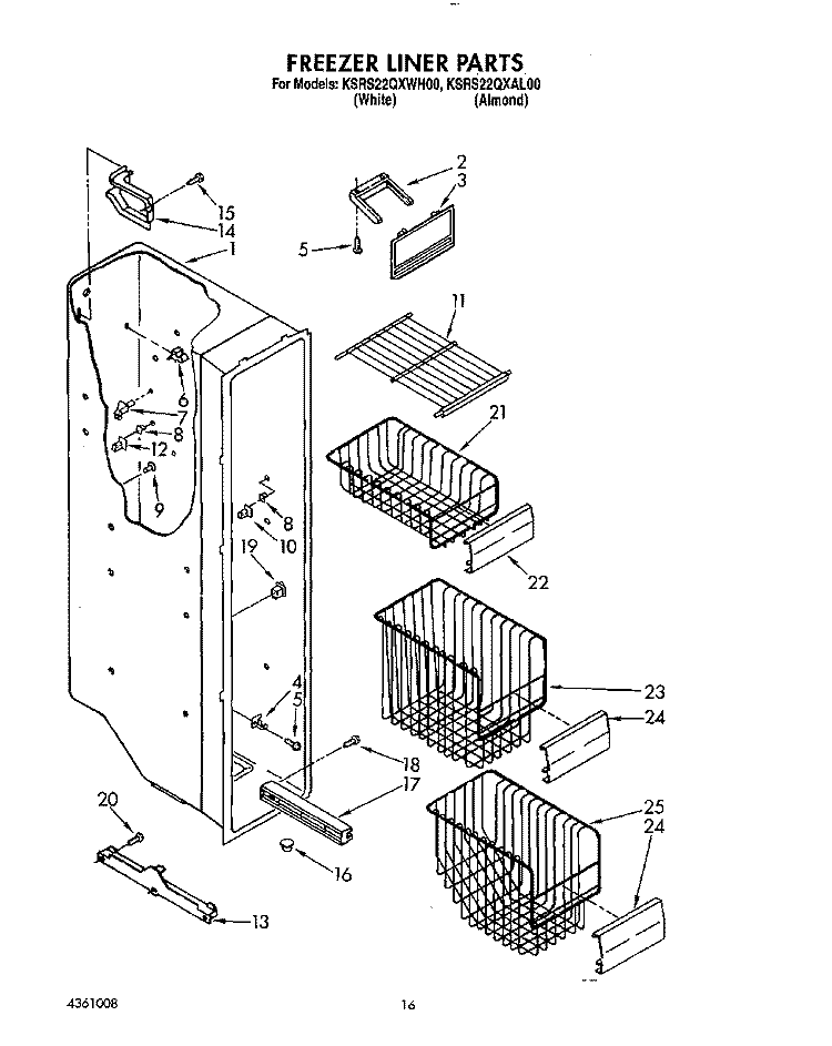 FREEZER LINER Diagram and Parts List for KSRS22QXWH00  KitchenAid Refrigerator