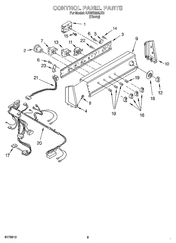 CONTROL PANEL Diagram and Parts List for KAWS855JE1  KitchenAid Washer