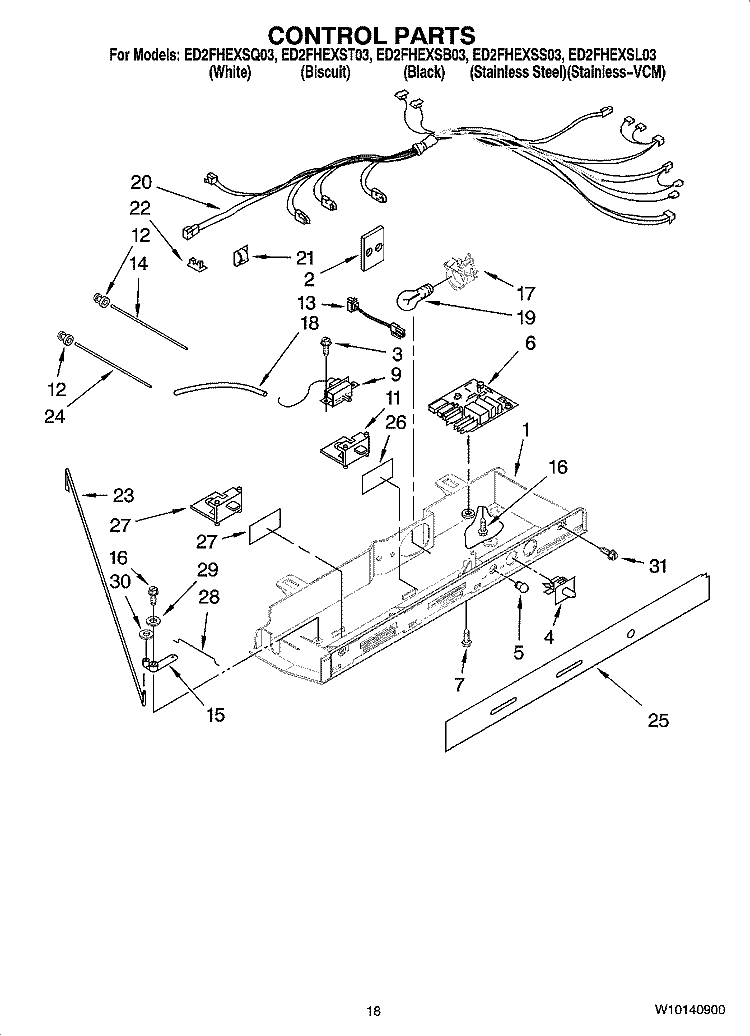 CONTROL PARTS Diagram and Parts List for ED2FHEXSB03  Whirlpool Refrigerator