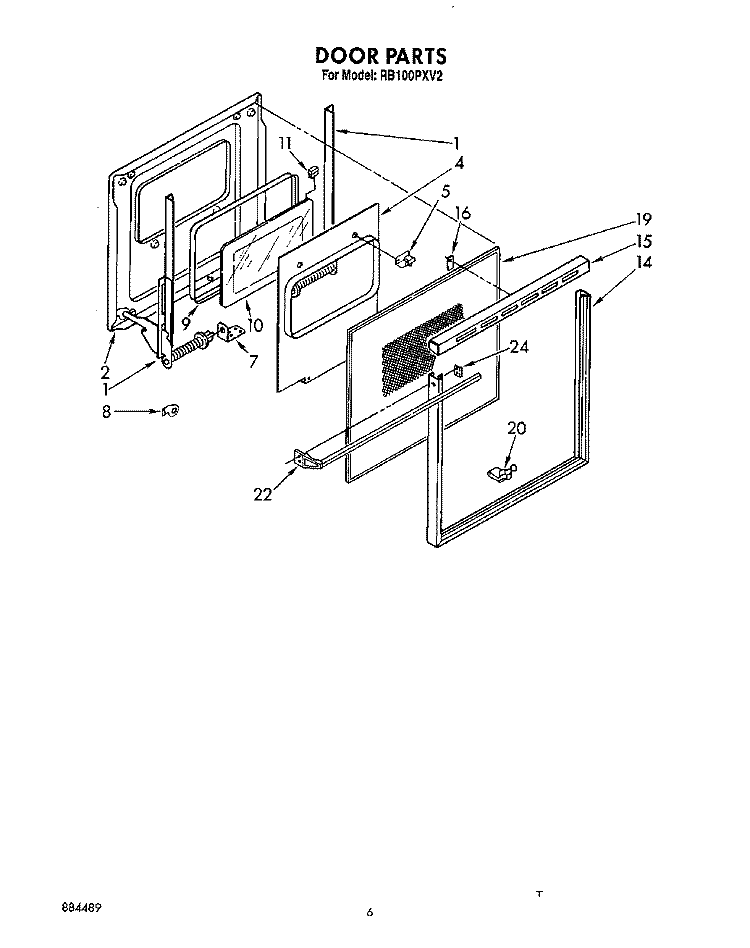 DOOR Diagram and Parts List for RB100PXV2  Whirlpool Wall Oven