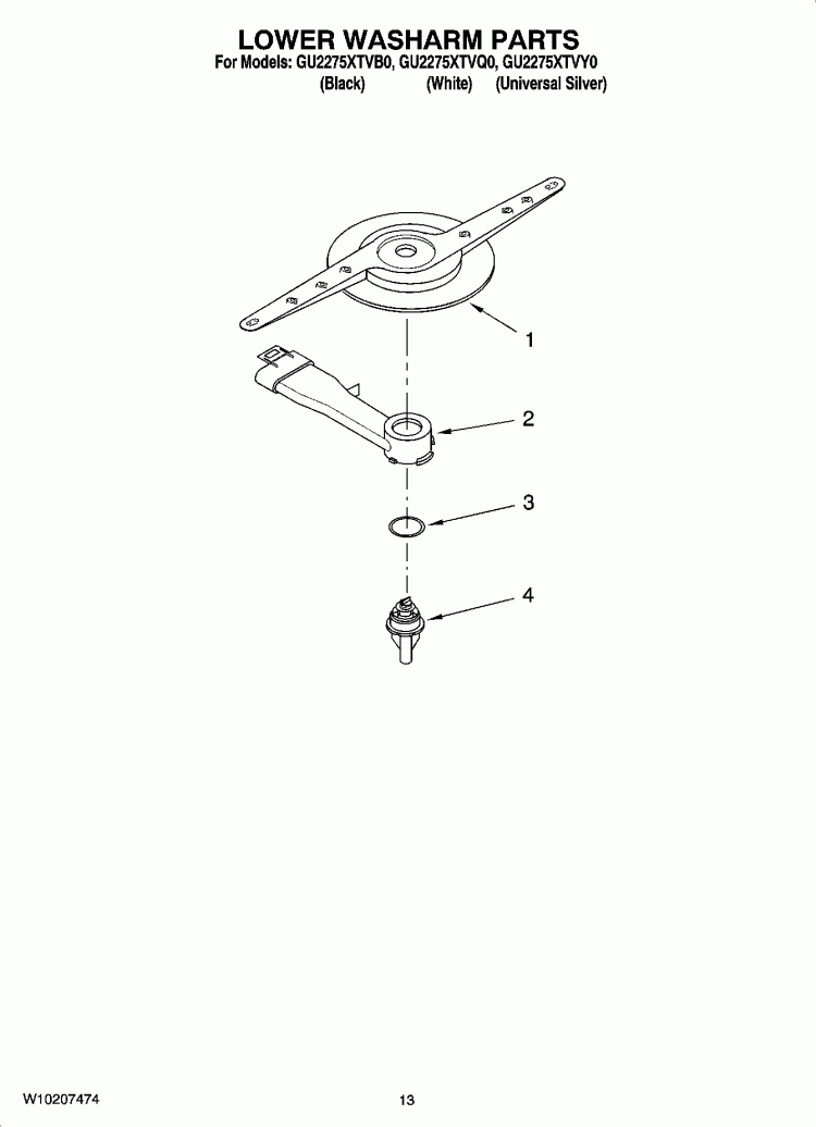 LOWER WASHARM PARTS Diagram and Parts List for GU2275XTVQ0  Whirlpool Dishwasher