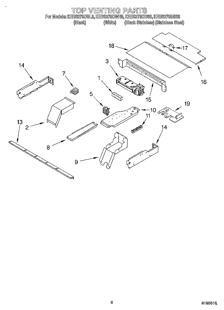 TOP VENTING, OPTIONAL Diagram and Parts List for KEBS278DBL9  KitchenAid Wall Oven