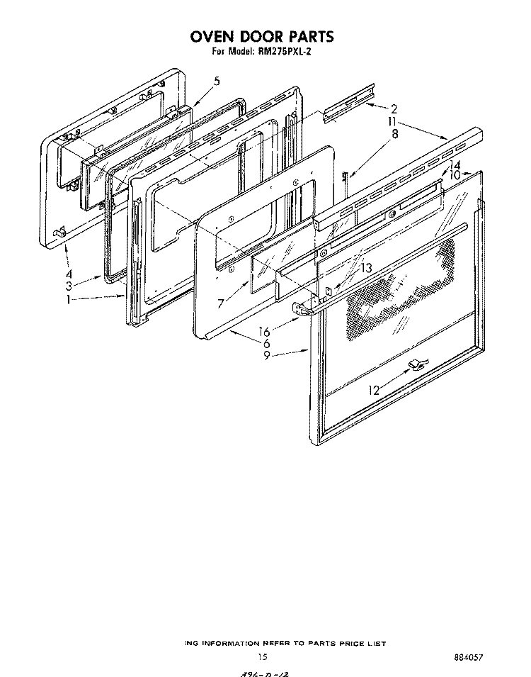 OVEN DOOR Diagram and Parts List for RM275PXL2  Whirlpool Microwave Oven Combo