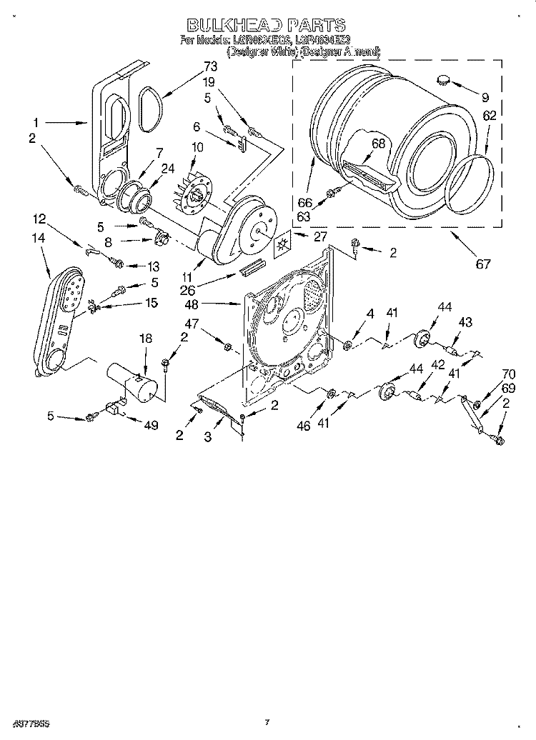 BULKHEAD Diagram and Parts List for LGR4634EZ3  Whirlpool Dryer