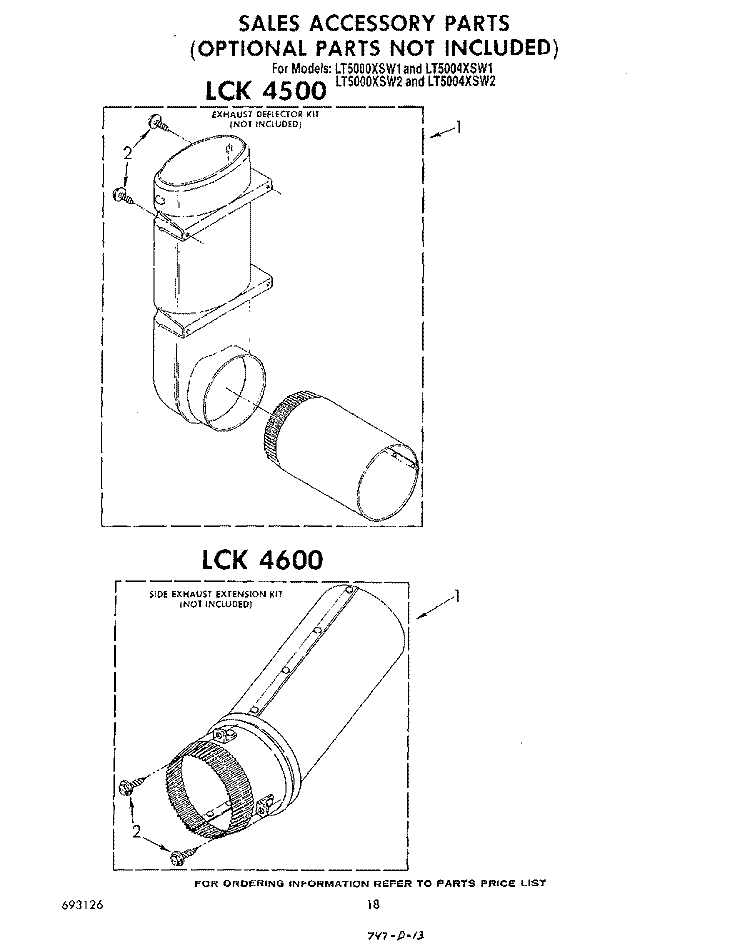 LCK 4500 , LCK 4600 Diagram and Parts List for LT5000XSW1  Whirlpool Washer Dryer Combo