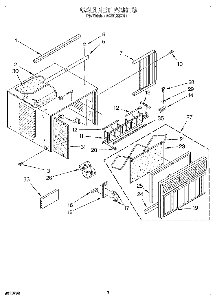 CABINET Diagram and Parts List for ACM122XG1  Whirlpool Air Conditioner
